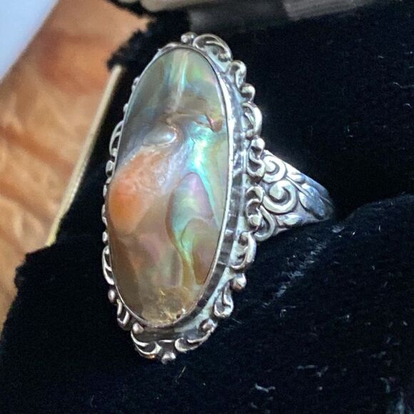 💛 Unique Vintage Sterling Silver Mother of Pearl Ring - Picture 4 of 9